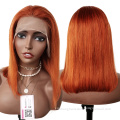 Virgin brazilian hair preplucked hd transparent lace colored bob wigs human hair lace front ginger orange wig colourful wigs